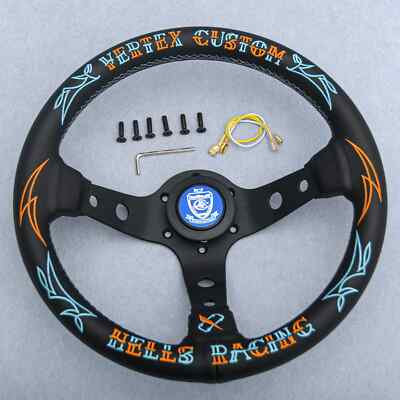 Vertex Custom Hells Racing 330mm / 13in Leather Deep Dish Steering Wheel