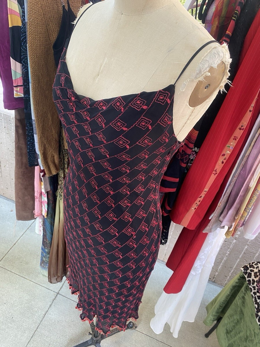 fall 2000 betsey johnson dress Betsey Johnson Silk Embroidered Beaded Dress Fall 2000 Vintage