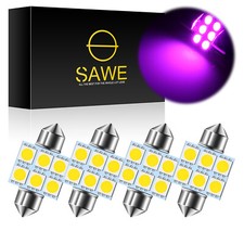 4 X Sawe Pink 31mm Festoon 5050 6smd Dome Map Led Light Bulbs De3175 De3022