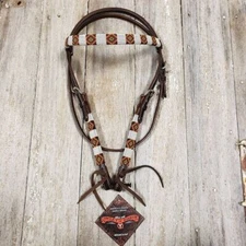 Circle Y Infinity Wrap Bead Browband Headstall for Horse, Yellow and White Diamo