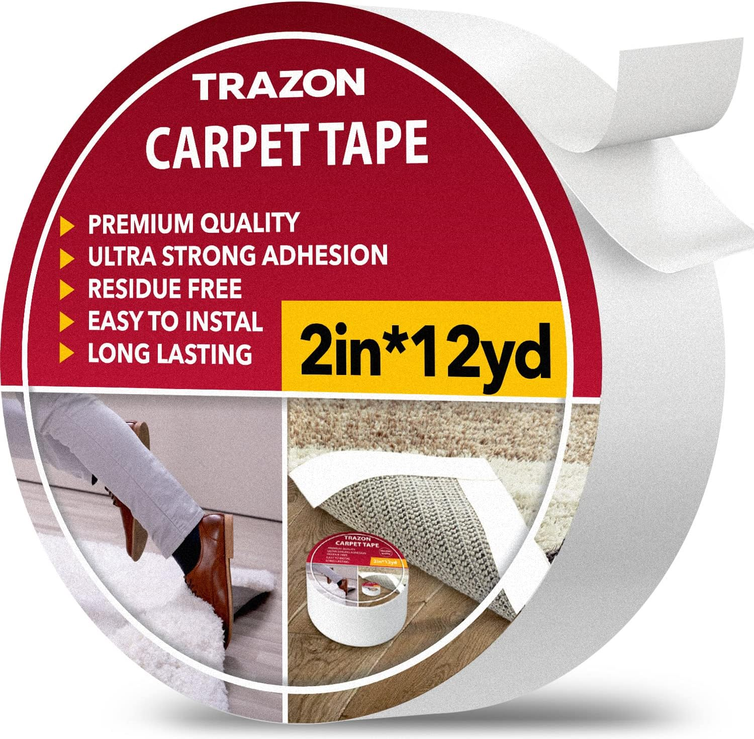 Carpet Tape Double Sided - Rug Tape Grippers for Hardwood Floors and Area Rugs -