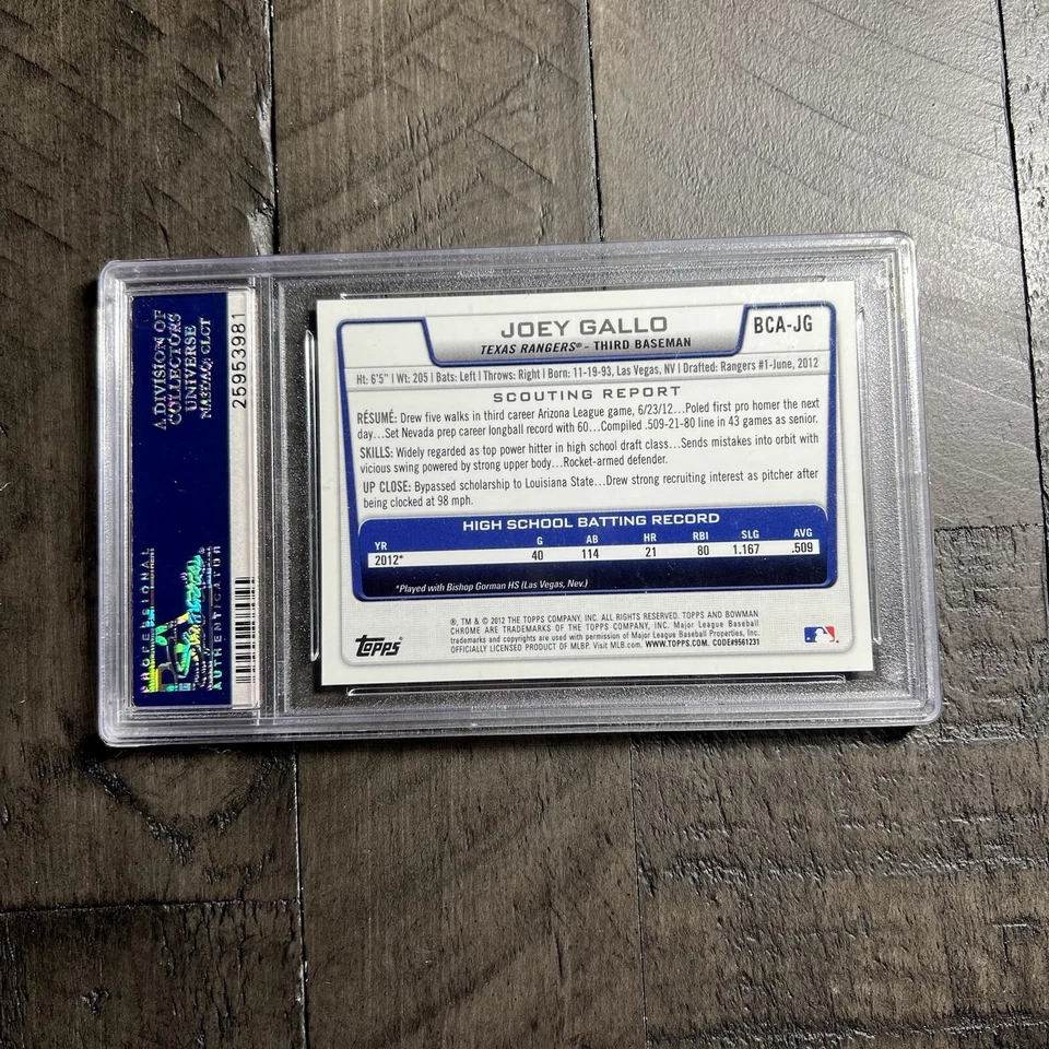 Joey Gallo Bowman 2012 Chrome Draft Pick Rangers RC дебютант #BCAJG PSA 10 AUTO AU - Изображение 2 из 2