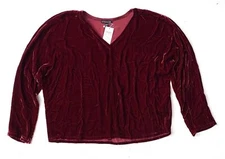 NWT Eileen Fisher Top Deep Claret V-Neck Boxy Dolman Sleeve Viscose Silk Velvet