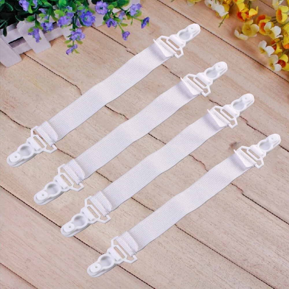 4pcs Garter Style Elastic Bed Sheet Grippers Garter Fastener Straps with  Rubber