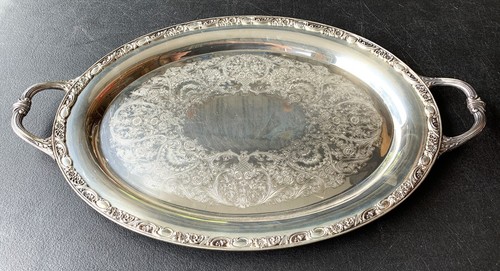 Vintage Victorian Rose Wm Rogers & Son Oval Silver Plated Serving Platter Tray - Picture 2 of 17