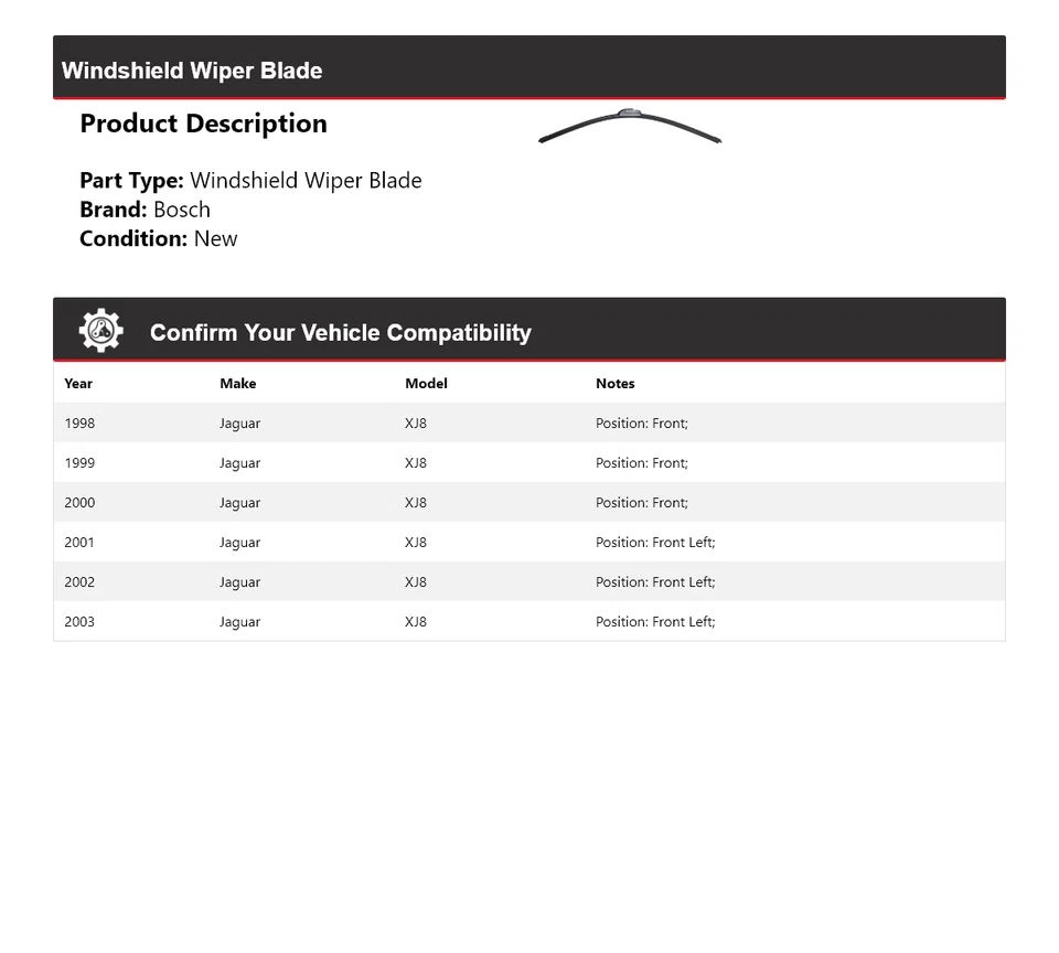 Limpiaparabrisas para Jaguar XJ8 1998-2003 Bosch ICON 1999 2000 2001 2002 Foto 2 de 4