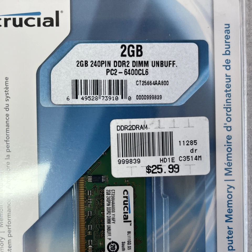 CRUCIAL CT25664AA800 2GB 240 PIN DDR2 DIMM PC2-6400CL6 - Image 3 of 3