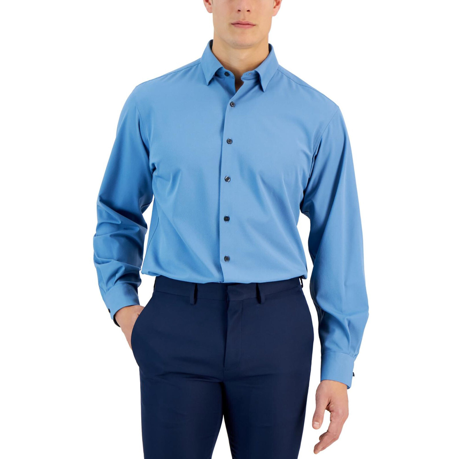 Alfani Mens Solid Knit Button-Down Shirt Quiet Harbor Size 17 -175 36 37 5790₽