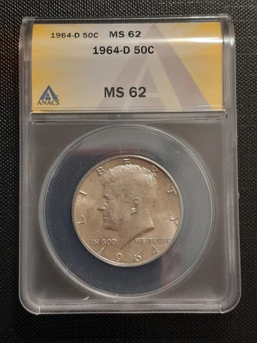 1964-D 90% Silver Kennedy Half Dollar MS62 Anacs (7421700) Machine Doubling