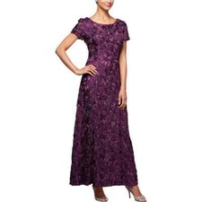 Alex Evenings Embellished Lace A-Line Evening Gown in Eggplant Size 16 NWT
