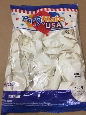 PIONEER 100 Bright White 12" Latex Balloons Helium Quality Party Mate USA Wedding Decor
