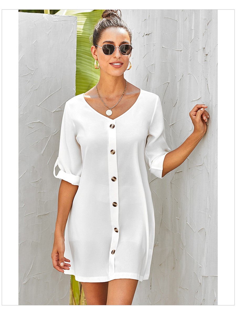 Women's V Neck Shorrt Sleeve Button Down Solid T-Shirt Dress Top | eBay Women's V Neck Shorrt Sleeve Button Down Solid T-Shirt Dress Top | eBay