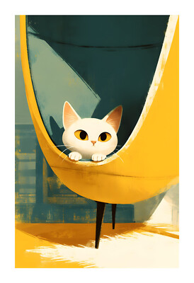 Cute Cat  in Mid Century Modern Chair Art Print cic3