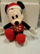 Disney Mickey Mouse Red Snowflake Shirt  Red Winter Hat Plush Stuffed 8.5"