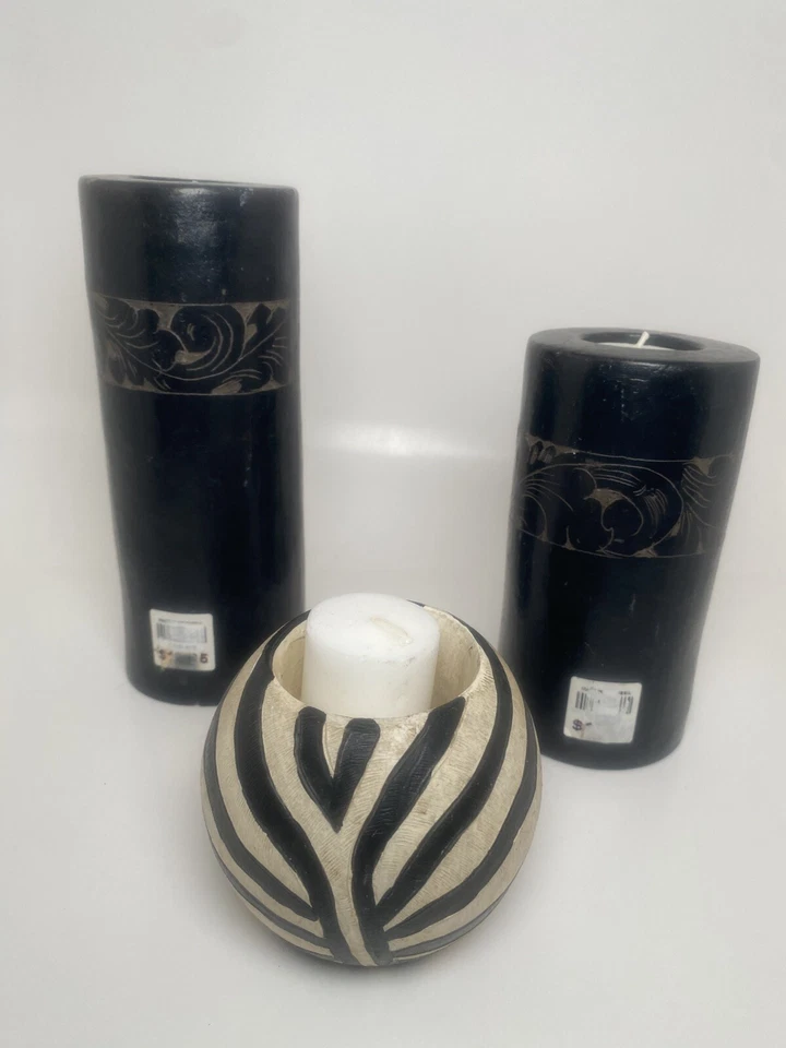 Safari Wood Carved Tealight or Pillar Candle Holders Set of 3 Foto 4 de 4