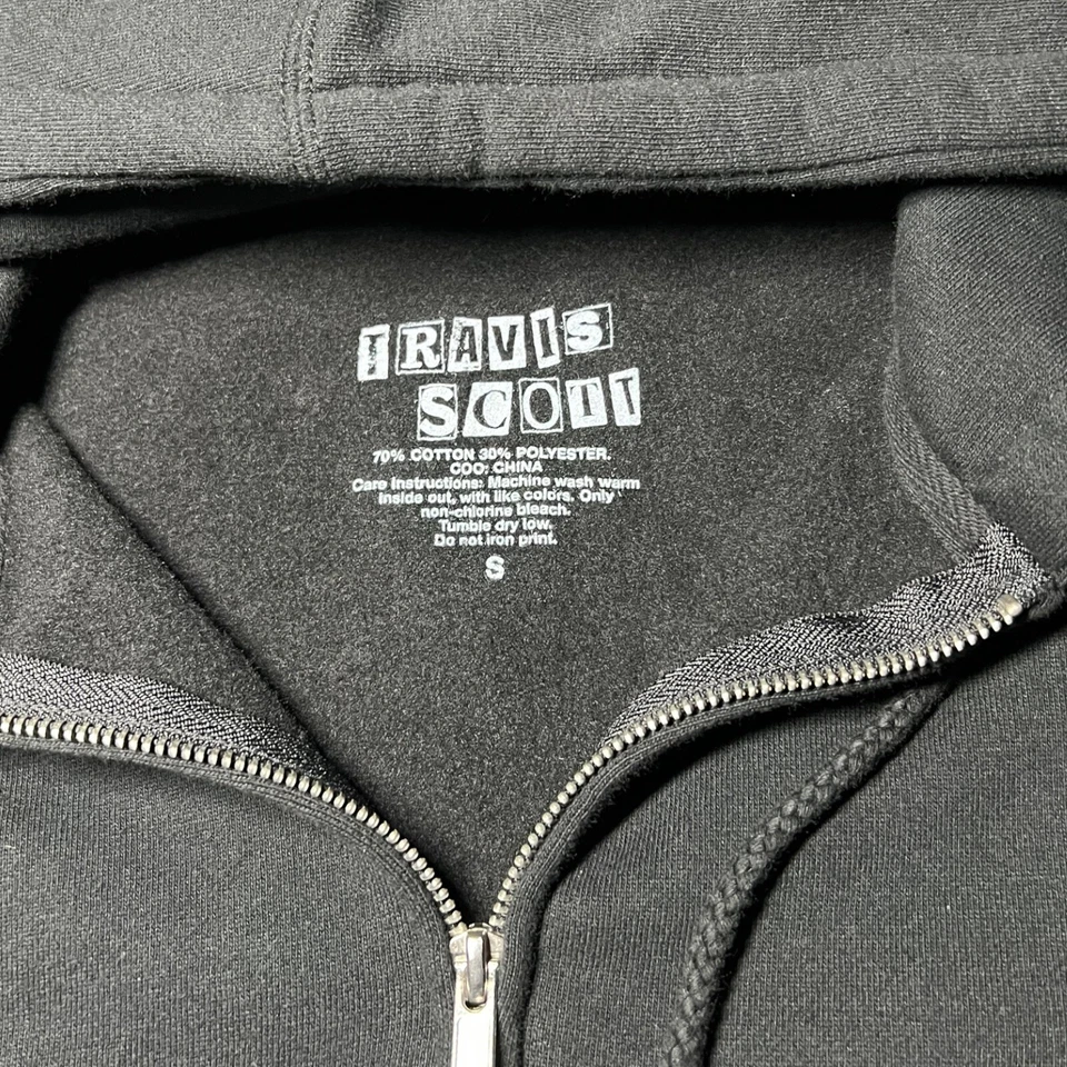 Travis Scott Birds Eye View Tour Full Zip Black Graphic Hoodie Men's Size S - Image 2 of 4