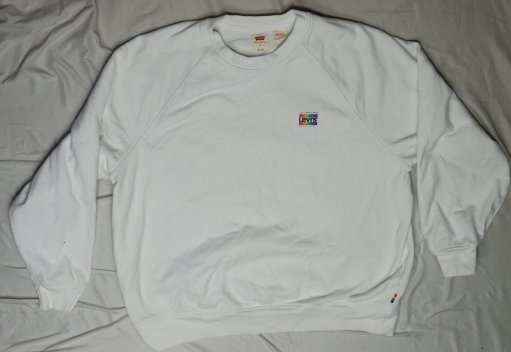 Levis Mens White Relaxed Fit Equality Rainbow Sweatshirt Size Large