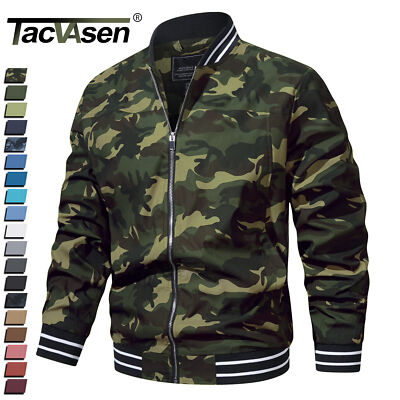 Full Zip Bomber Jackets Men's Casual Jacket Pilot Coats Spring Fall Thin Outwear