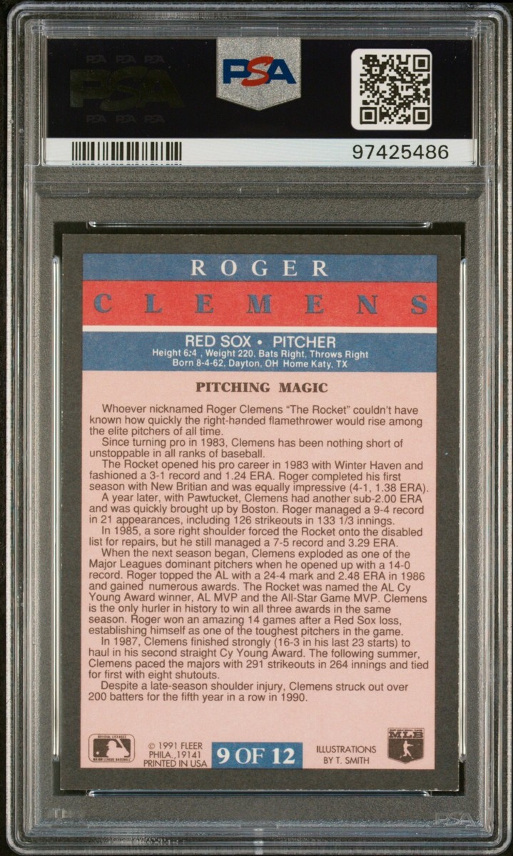 Roger Clemens 1991 Fleer Pro Visions Signed Card #9 PSA Authentic