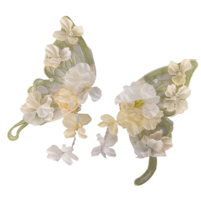 Antique Big Butterfly Hair Clip with Fringed Flower for Roleplay Game Dressingup