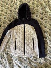 Tommy Hilfiger Women's Large Hooded Quilted Full Zip Jacket White Navy Blue