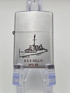 Antique 1953 1954 Zippo Steel Case Lighter USS Hollis APD 86 US Navy Transport