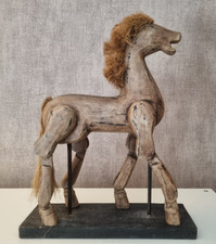 Sculpture Cheval en Bois – Jute Manes et Queue – Artiste Belge–Pièce Unique 40cm