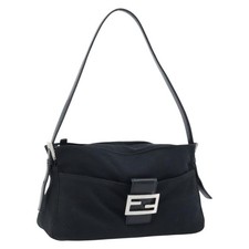 Borsa a tracolla FENDI Mamma Baguette nylon nero argento Auth 173630