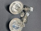 VTG 80s Modernist Silver Tone Tiered Cone Black Dangle Clip On Abstract Earrings — photo 8