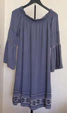 Knox Rose Women’s M Blue Embroidered Gauze Dress Off Shoulder Bell Sleeves