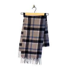 James Pringle Weaves Navy Beige Check Pure Wool Tassel Scarf