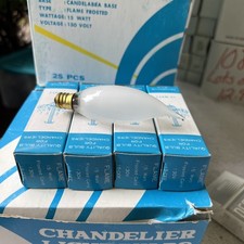 Frosted Flame Tip 15 Watt Candelabra Base Light bulbs - 130 Volt 25 Pack 