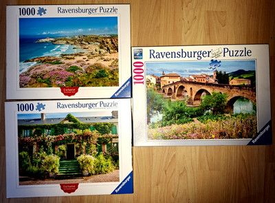 3 x Ravensburger Puzzles, Konvolut, 3 x 1000, 1 x gepuzzelt, sehr schöne Motive