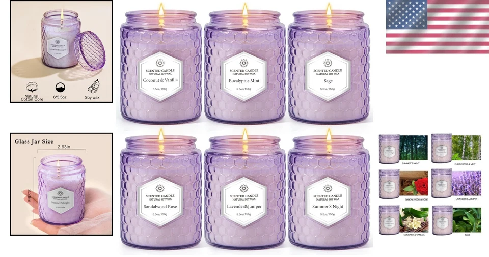 Juego de velas de cera de soja de lujo - eucalipto, lavanda, sándalo Foto 2 de 4