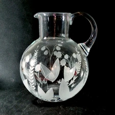 TIFFANY & CO LILY OF THE VALLEY PITCHER , Etched Crystal, 8 1/8", 90Oz, SLOVENIA