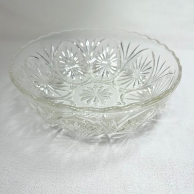Vintage Anchor Hocking Glass Bowl Star & Cameo Medallion Granny Core Grandma