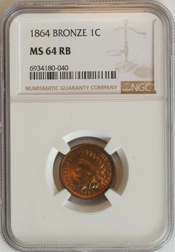 1864 Indian Head Bronze Small Cent MS 64 RB NGC 1C