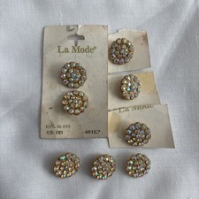 Vintage La Mode Gold Tone Aurora Borealis Rhinestone Buttons   Set of 8 3/4  