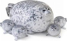 Chubby Seal Pillow Plush with 4 Baby Seal Plushies in Her Tummy, Stuffed Cotton