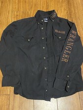 Wrangler Long Sleeve Shirt Mens Medium Black Embroidered  Western Cowboy