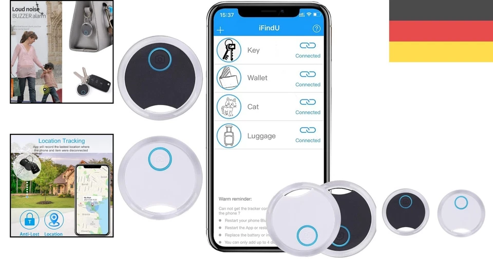 Schlüsselfinder mit 2er Set für Schlüssel, Taschen und Haustiere – Geschenkidee - Bild 2 von 4