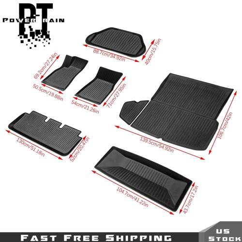 Pour Tesla Model S 2021 2022 23-2025 Tapis de Sol Tous Temps Doublures Set Complet Noir - Photo 2/24