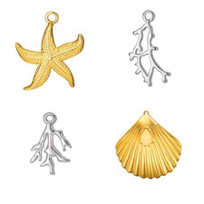 EUEAVAN 3pcs Stainless Steel Ocean Life Charms Sea Starfish Coral Shel