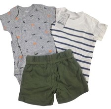 Carters Baby Boys 3-Piece Set Short Sleeve Bodysuit Striped Tee  Green Shorts