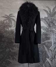 Rare Vintage MARKS & SPENCER Wool Angora Luxury Coat M&S Mongolian Fur Black 10