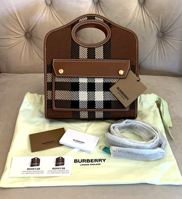 Burberryバッグ Burberry Mini Check Jacquard Leather Crossbody Shoulder Bag Dark