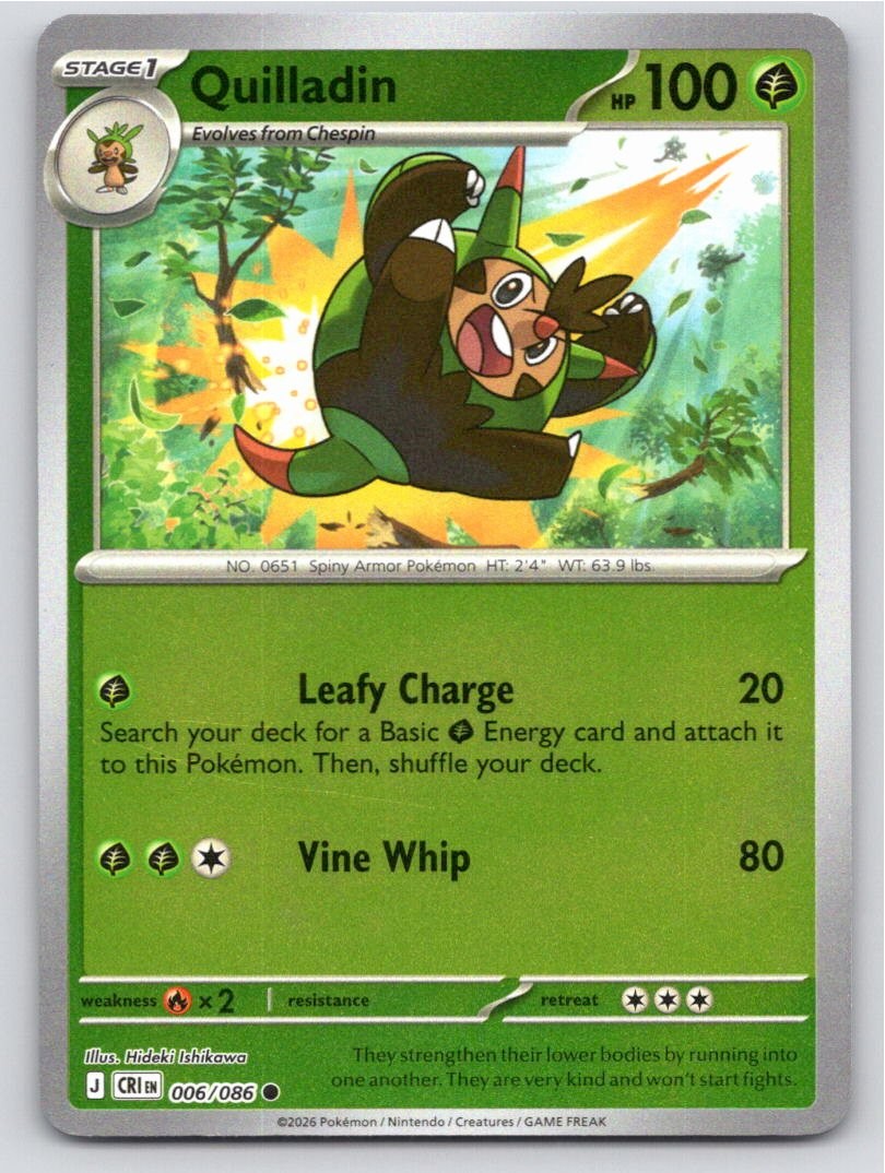 POKEMON QUILLADIN CHAOS RISING 006/086 REVERSE HOLO COMMON NM A18758 FREE S&H