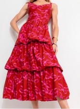 Farm Rio Women’s L Multicolor Abstract Scoop Neck Tiered Ruffle Midi Dress