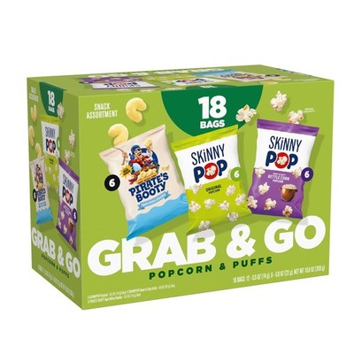 SkinnyPop Popcorn & Pirate's Booty Cheese Puffs, Snacks Variety Pack of 18