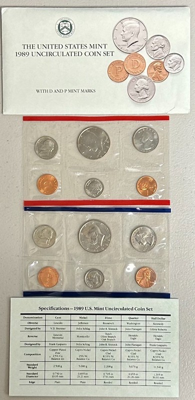 1989 US Mint Uncirculated 10 Coin Set - D & P Mint Marks